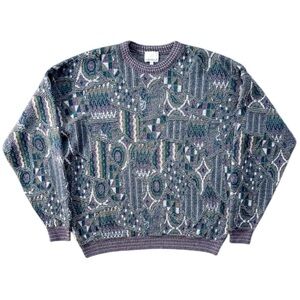 Abstract 1990s London Fog Eclectic Grandpa Crewneck Sweater Men’s (XXL fits XL)
